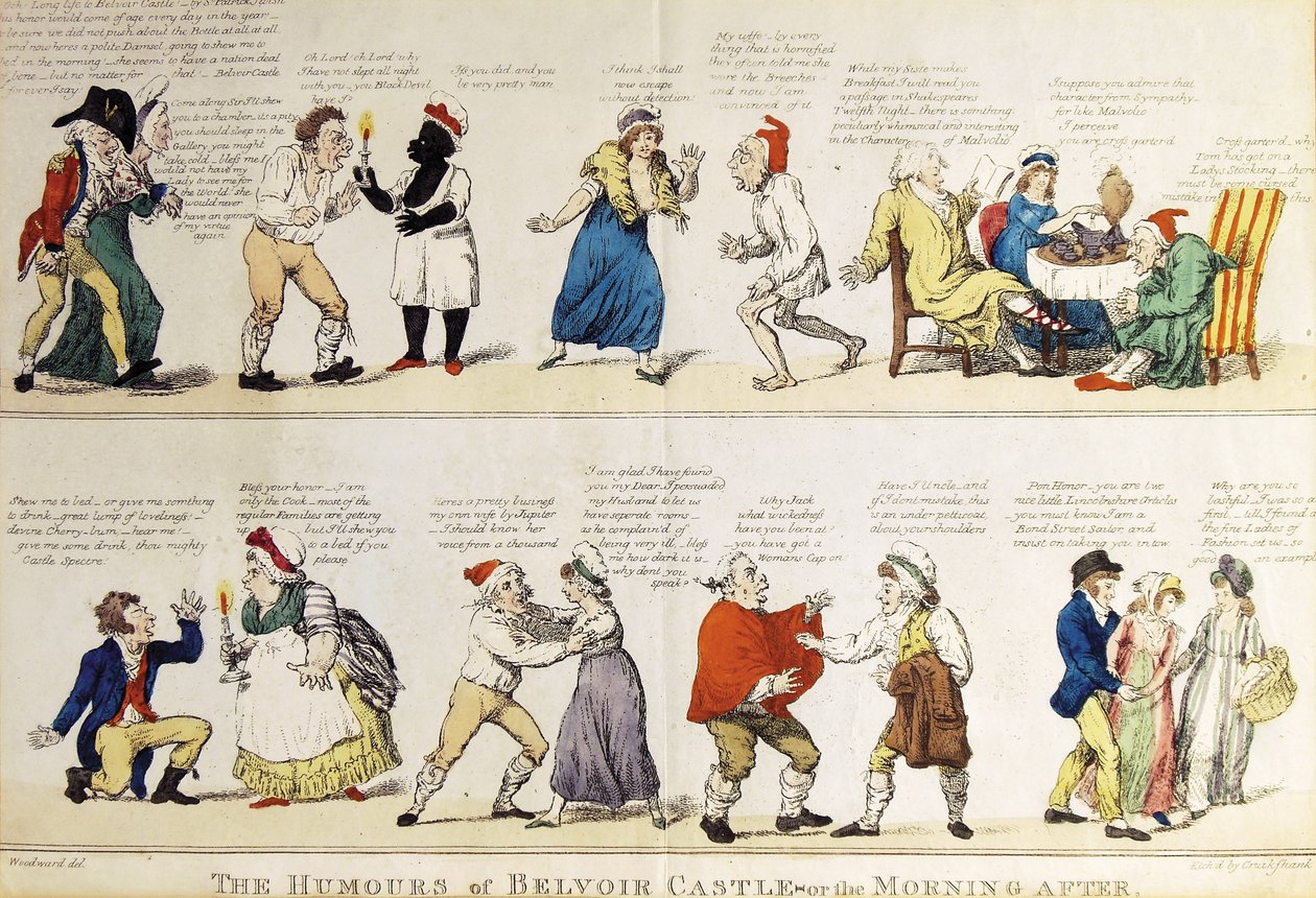 رسم كاريكاتوري يصور حفلة سن الرشد الخامسة لدوق روتلاند ، 1799 بواسطة إسحاق كروكشانك