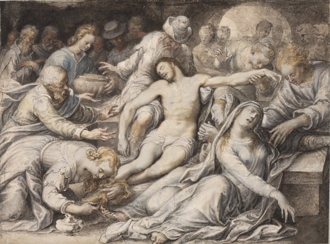 PD.5-1957 الرثاء على المسيح الميت ، c.1585 (wc und gouache) بواسطة إسحاق أوليفر