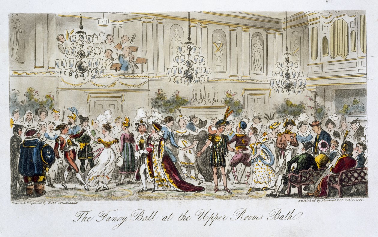 The Fancy Ball at the Upper Rooms، Bath، from "The English Spy" ، بقلم تشارلز مولوي ويستماكوت (1788-1868) نشرت لندن ، 1825 بواسطة إسحاق روبرت كروكشانك