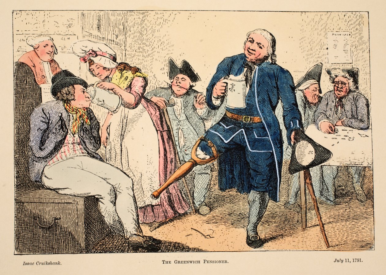 The Greenwich Pensioner ، حانة. 1791 (نقش يدوي) بواسطة إسحاق روبرت كروكشانك