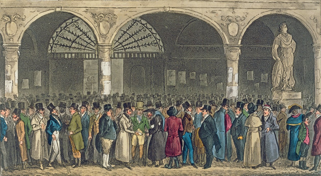 توم وجيري يزوران البورصة من "الحياة في لندن" بقلم بيرس إيجان 1821 (ألوان مائية) بواسطة إسحاق روبرت كروكشانك