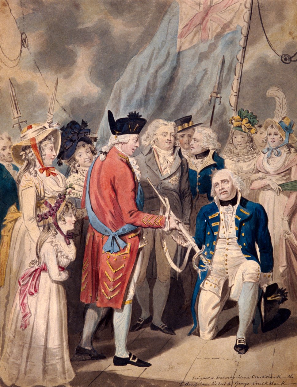 "جورج الثالث يقدم سيفًا للأدميرال إيرل هاو" ، عام 1794 بواسطة إسحاق كروكشانك