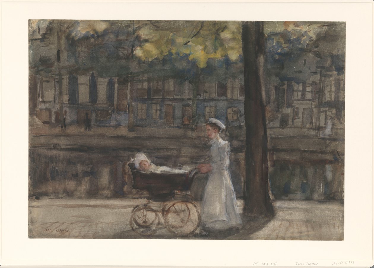 خادمة مع عربة أطفال على Keizersgracht بواسطة إسحاق إسرائيل