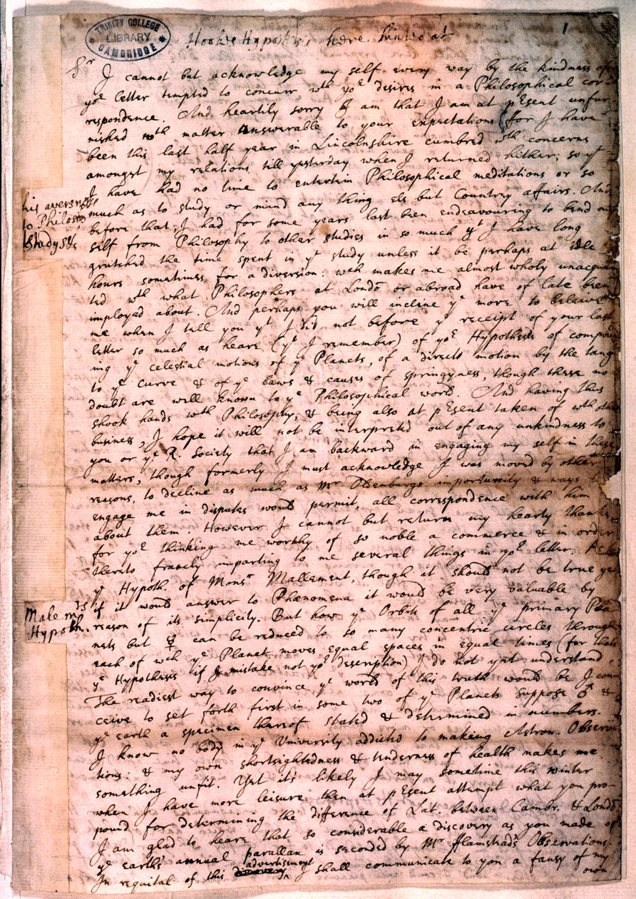 رسالة كتبها إسحاق نيوتن ، 28 نوفمبر 1679 بواسطة إسحاق نيوتن