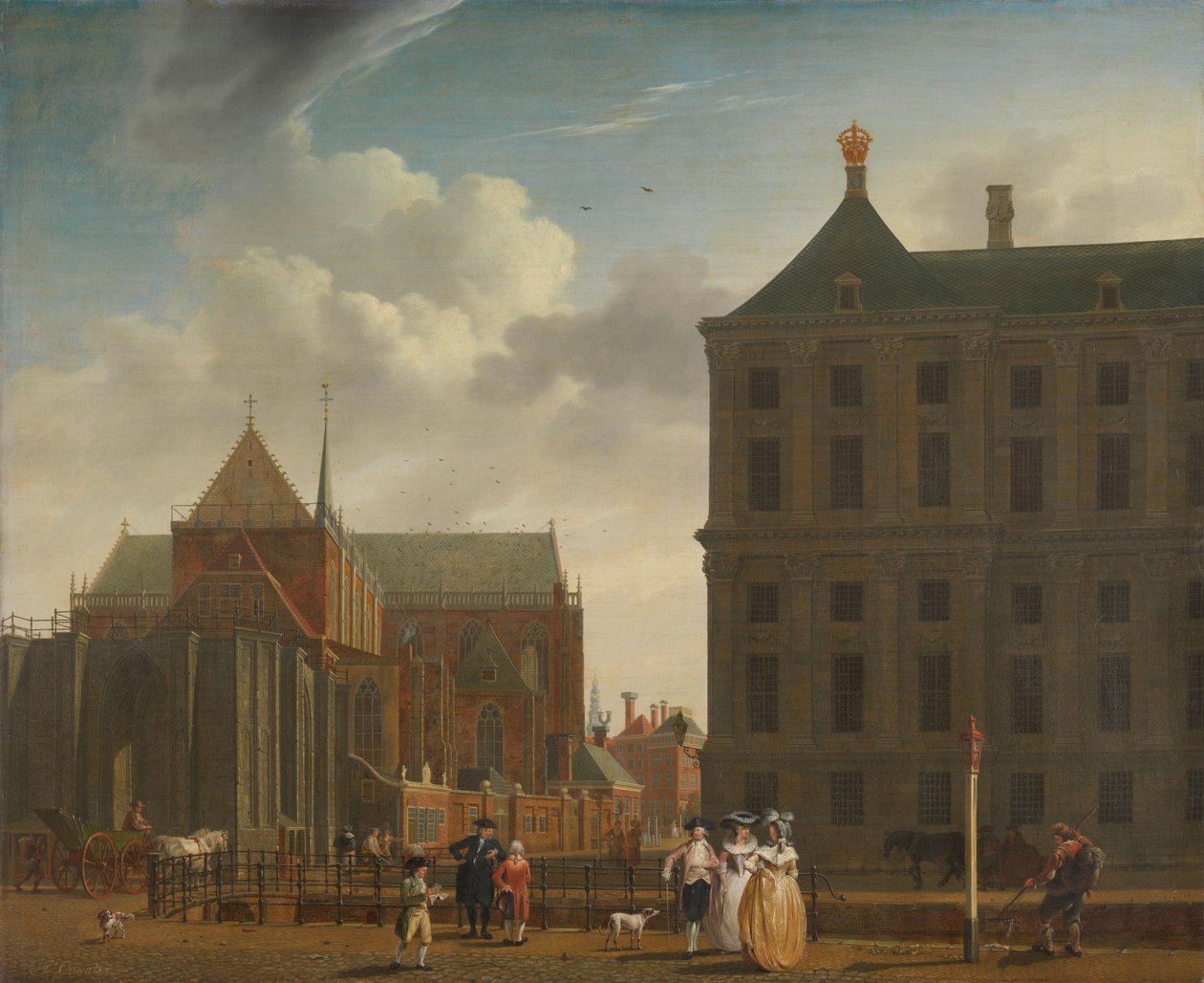 The Nieuwe Kerk و Town Hall on the Dam في أمستردام الكنيسة الجديدة ومجلس المدينة في ساحة دام في أمستردام بواسطة إسحاق ووتر