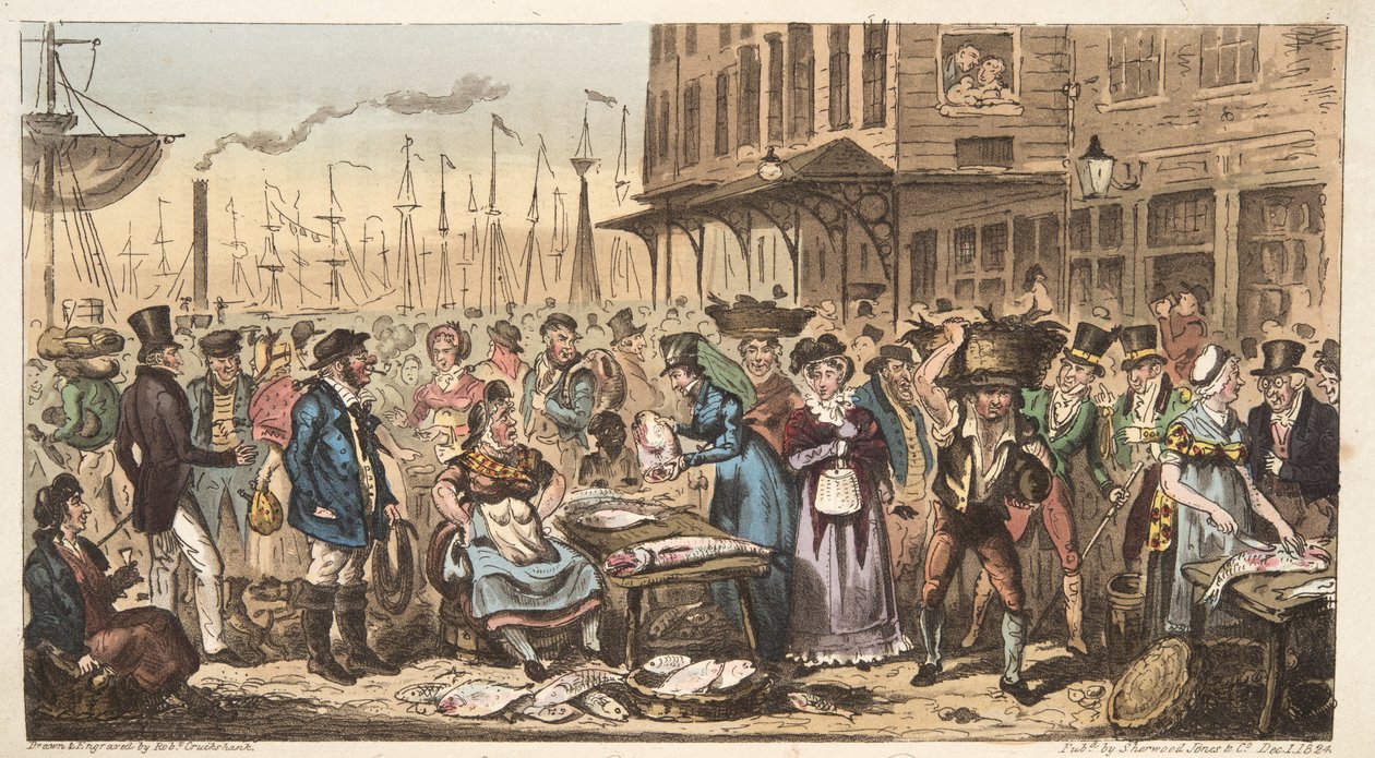 مرح في حياة عالية ، أو زيارة لـ Billingsgate ، من The English Spy ، حانة. 1824 (نقش يدوي) بواسطة إسحاق روبرت كروكشانك