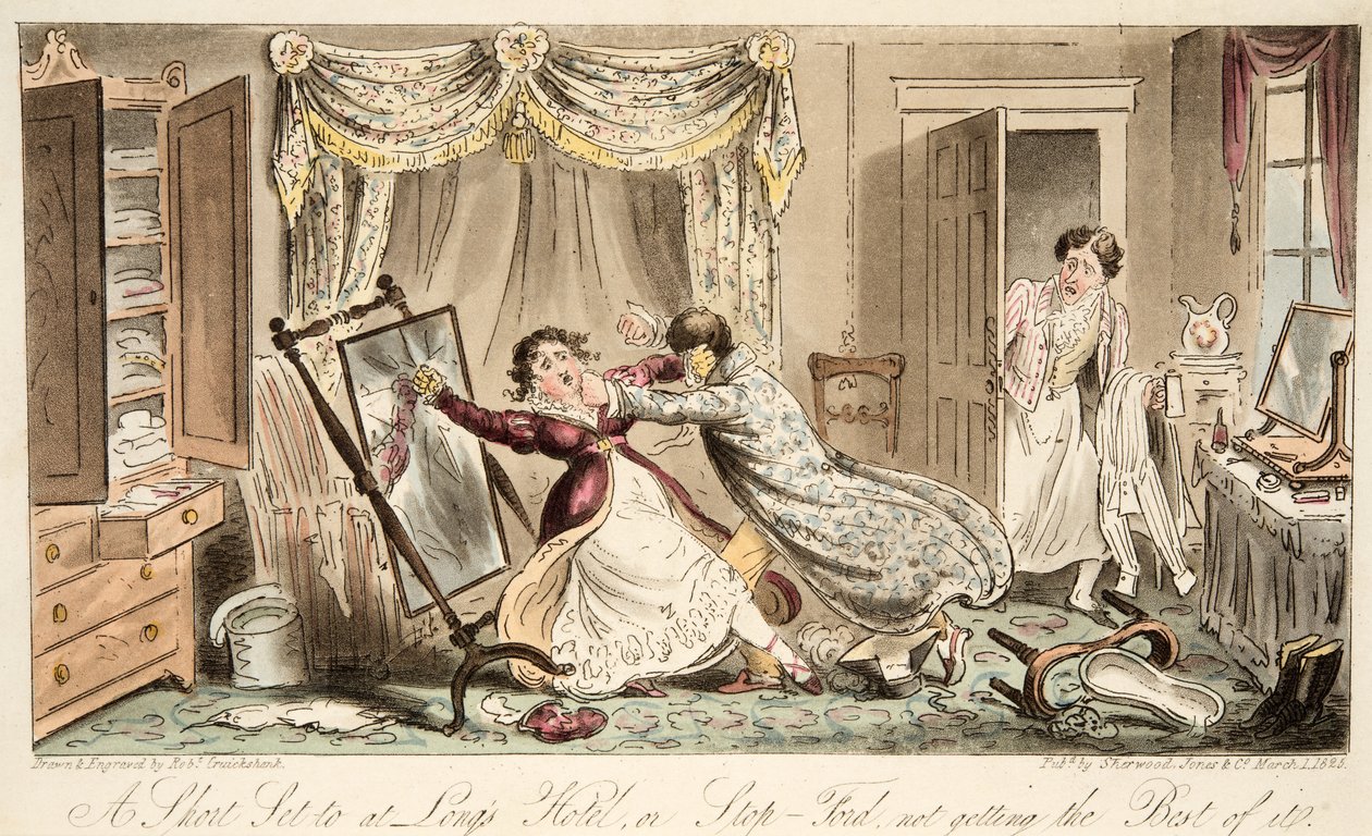 مجموعة قصيرة في فندق Longs أو Stop-Ford لا تحصل على أفضل ما يمكن ، من The English Spy ، pub. 1824 (نقش يدوي) بواسطة إسحاق روبرت كروكشانك