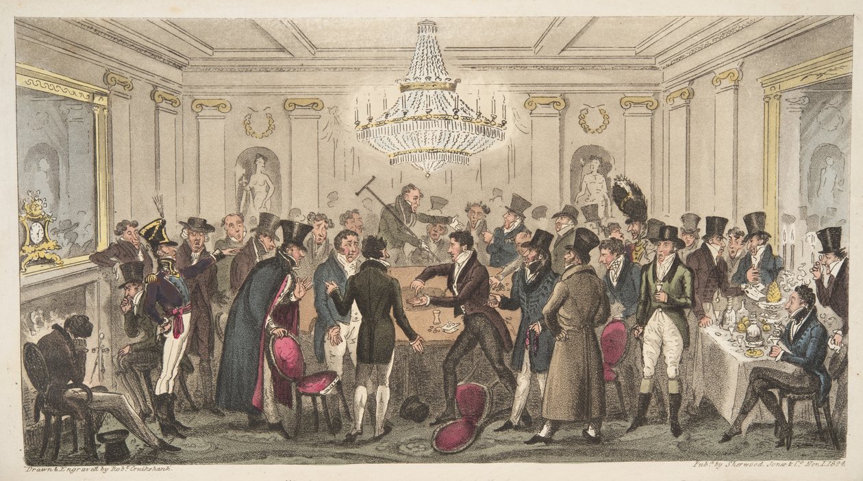 داخل الجحيم الحديث - بالفيديو. النرد المسنن ، من الجاسوس الإنجليزي ، حانة. 1824 (نقش يدوي) بواسطة إسحاق روبرت كروكشانك