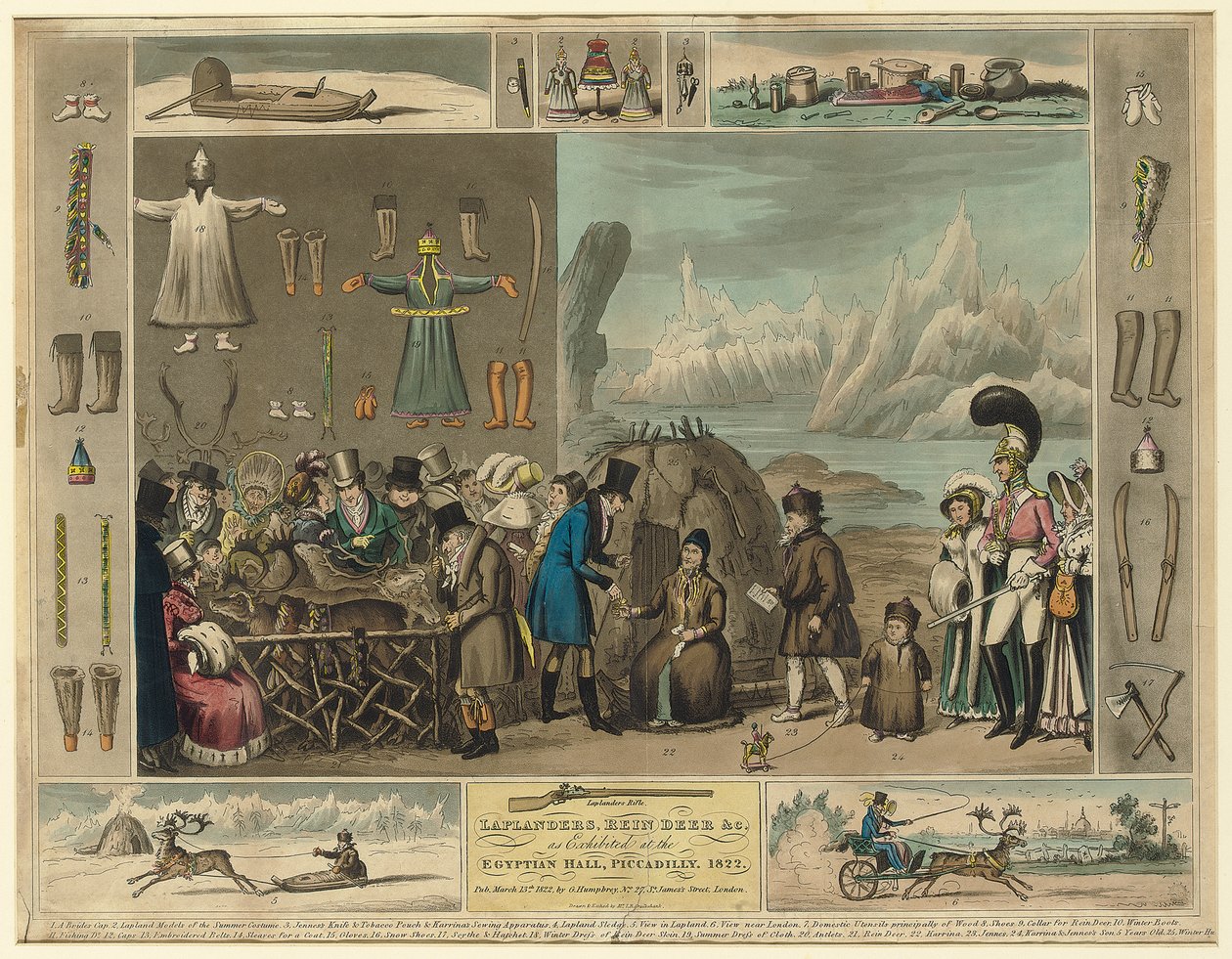 Laplanders ، Reindeer وما إلى ذلك ، كما هو معروض في القاعة المصرية ، بيكاديللي ، 1822 بواسطة إسحاق روبرت كروكشانك