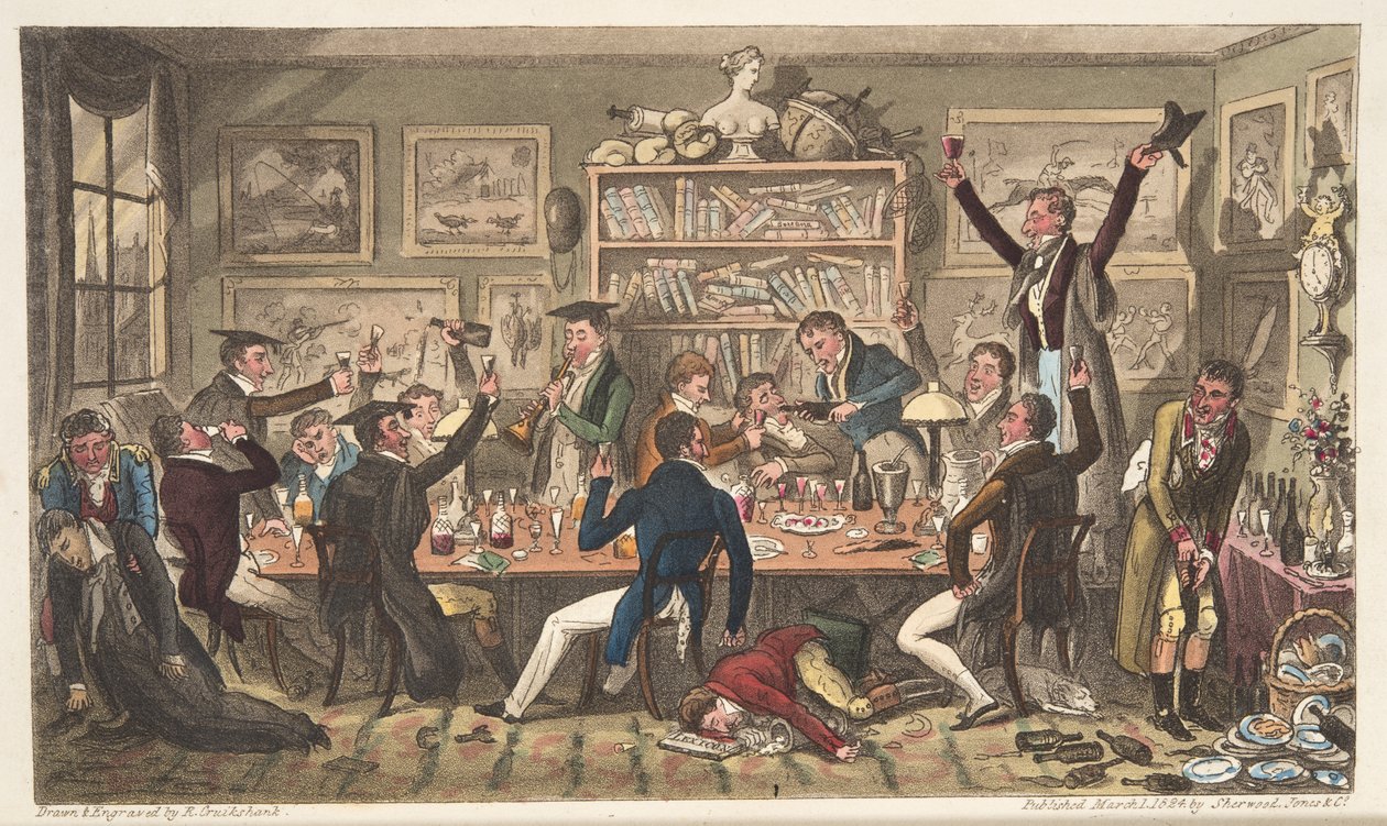 أكسفورد للنقل ، أو المنفيين الجامعيين ، من الجاسوس الإنجليزي ، منشور في لندن ، 1824 (نقش ملون باليد) بواسطة إسحاق روبرت كروكشانك