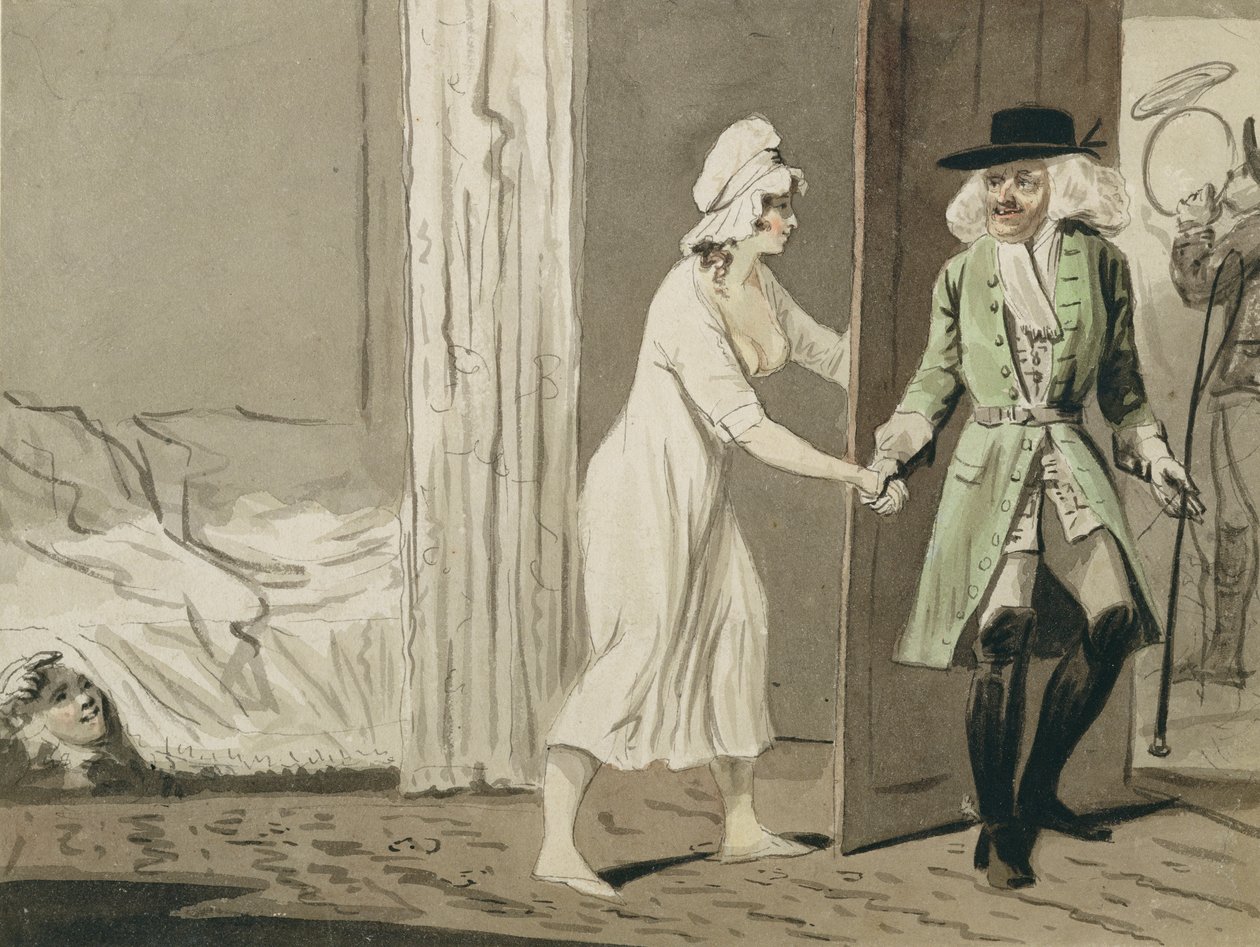 الديوث يغادر للصيد ، c.1800 (قلم وحبر مع مرحاض على ورق) بواسطة إسحاق روبرت كروكشانك