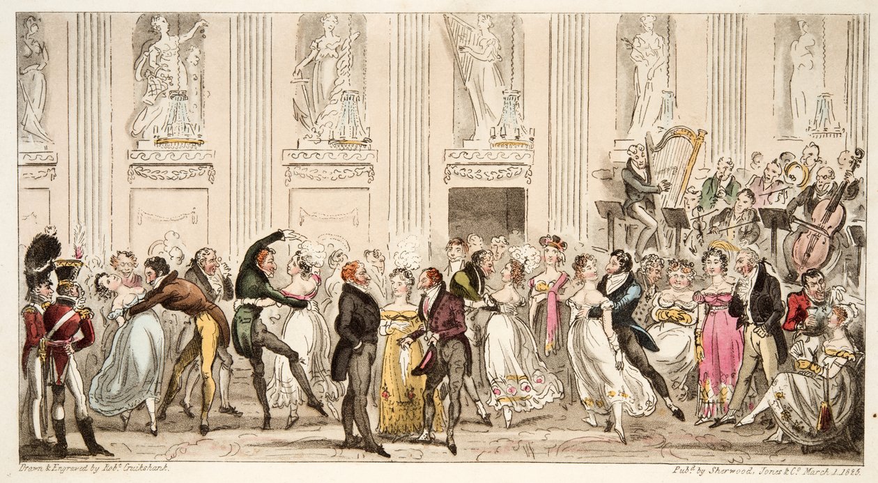 الكرة القبرصية في غرف Argyle ، من The English Spy ، حانة. 1824 (نقش يدوي) بواسطة إسحاق روبرت كروكشانك