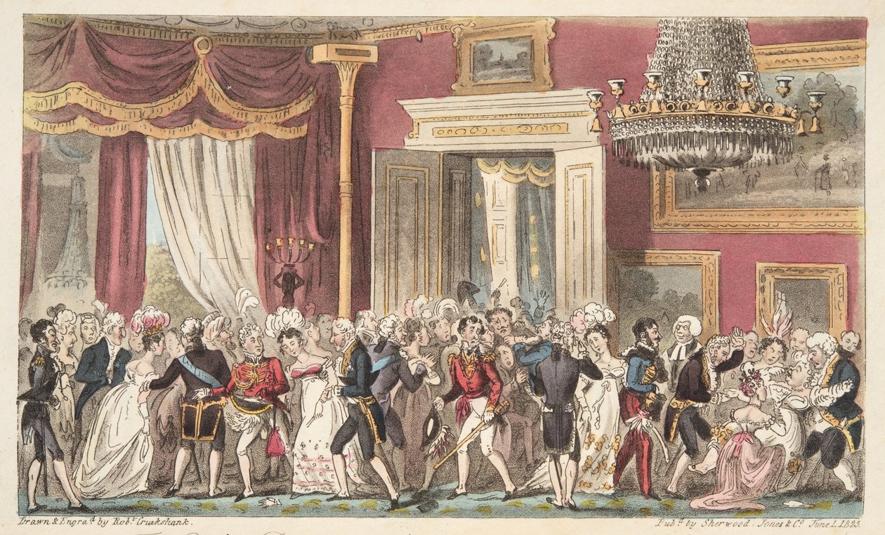 المساء في الغرفة الدائرية ؛ أو ضغط في كارلتون بالاس ، من The English Spy ، حانة. 1824 (نقش يدوي) بواسطة إسحاق روبرت كروكشانك