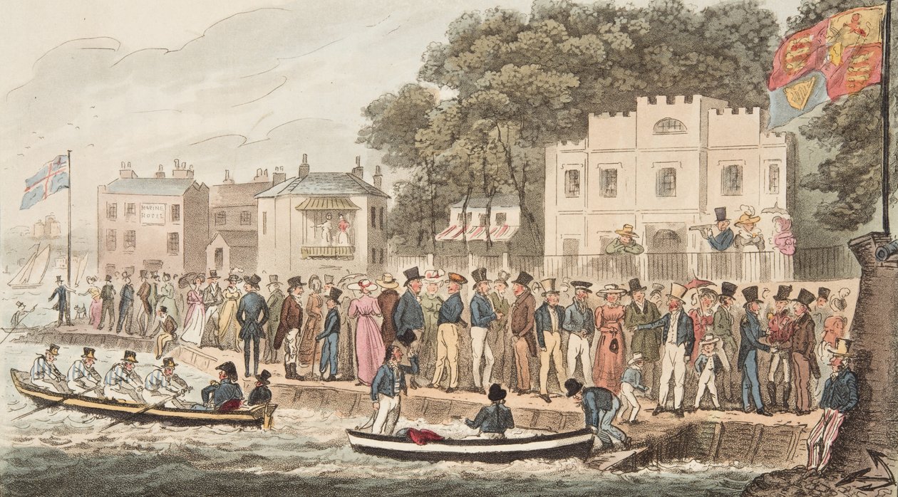 النزهة في كاوز ، من The English Spy ، حانة. 1824 (نقش يدوي) بواسطة إسحاق روبرت كروكشانك