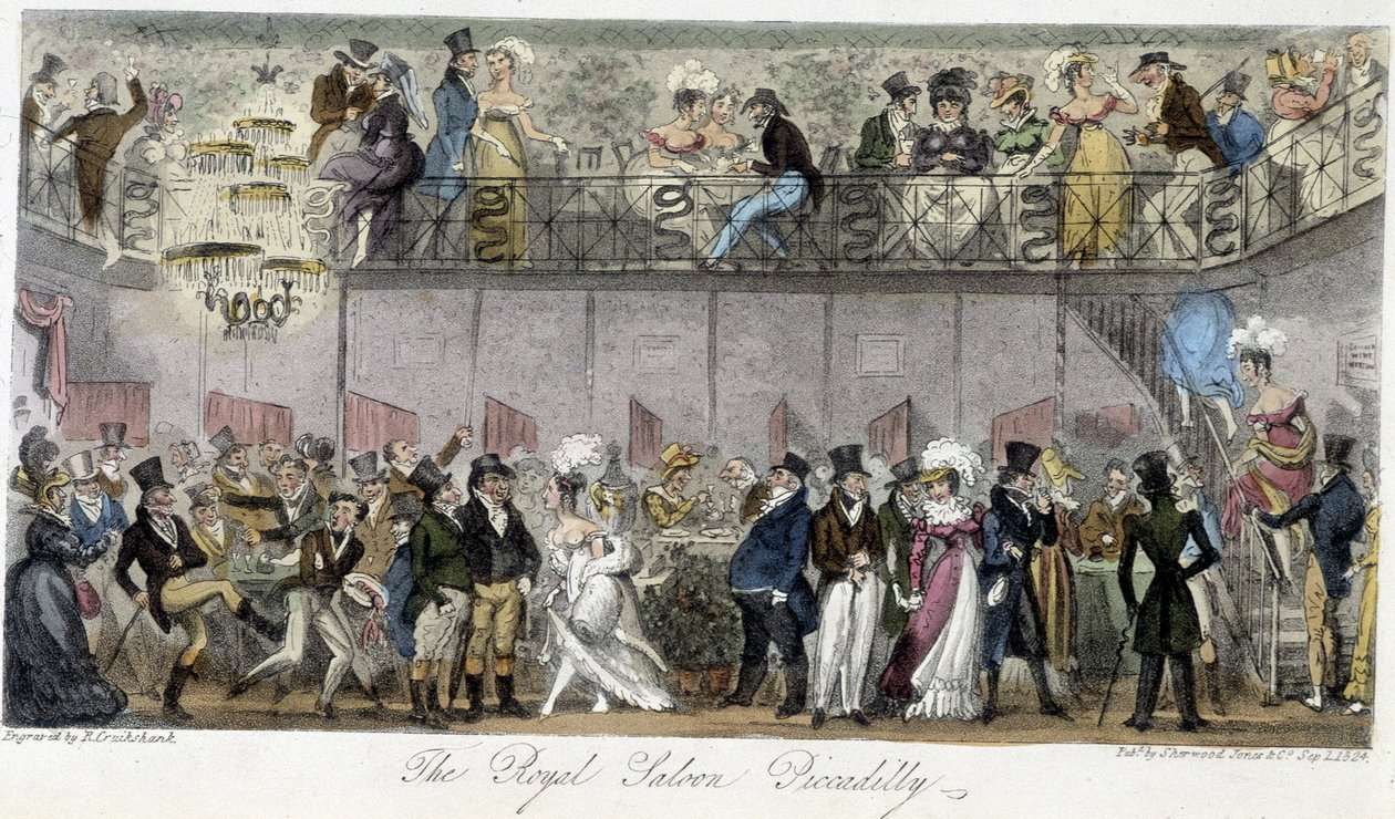 The Royal Saloon Piccadilly - في "" The English Spy "" لتشارلز مولوي ويستماكوت ، رسم روبرت كروكشانك ، London Edition بواسطة إسحاق روبرت كروكشانك