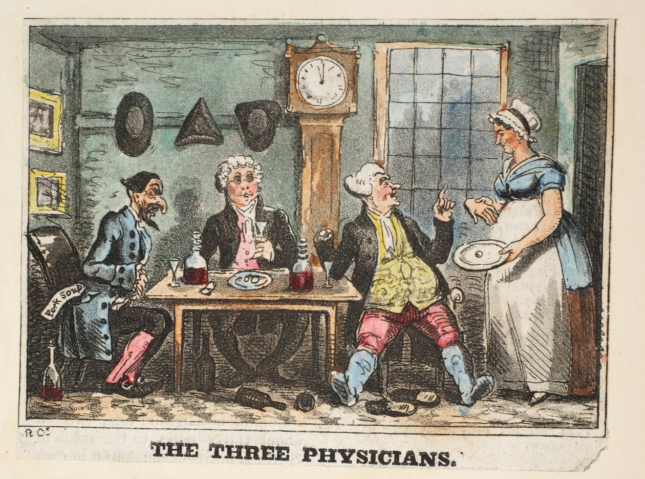 الأطباء الثلاثة ، ج .1824 (نقش يدوي) بواسطة إسحاق روبرت كروكشانك
