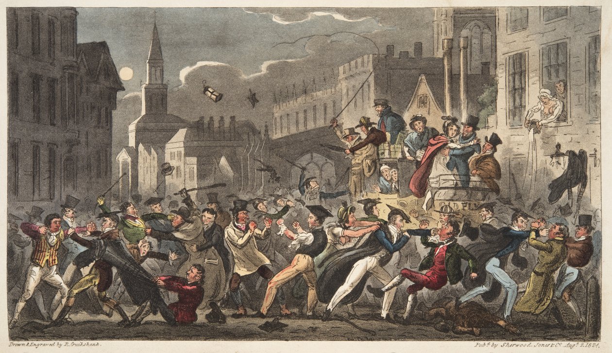مدينة وثوب ، من The English Spy ، حانة. 1824 (نقش يدوي) بواسطة إسحاق روبرت كروكشانك