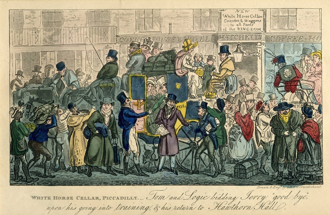 قبو الحصان الأبيض ، بيكاديللي من: 36 مشهدًا من الحياة الحقيقية ، 1821 بواسطة إسحاق روبرت كروكشانك