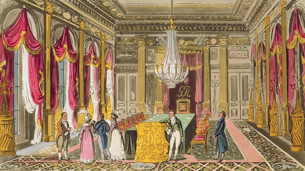 توم وجيري ولوجيك يزوران كارلتون هاوس ، من "الحياة في لندن" بقلم بيرس إيجان ، 1821-22 (ألوان مائية) بواسطة إسحاق وروبرت وجورج كروكشانك