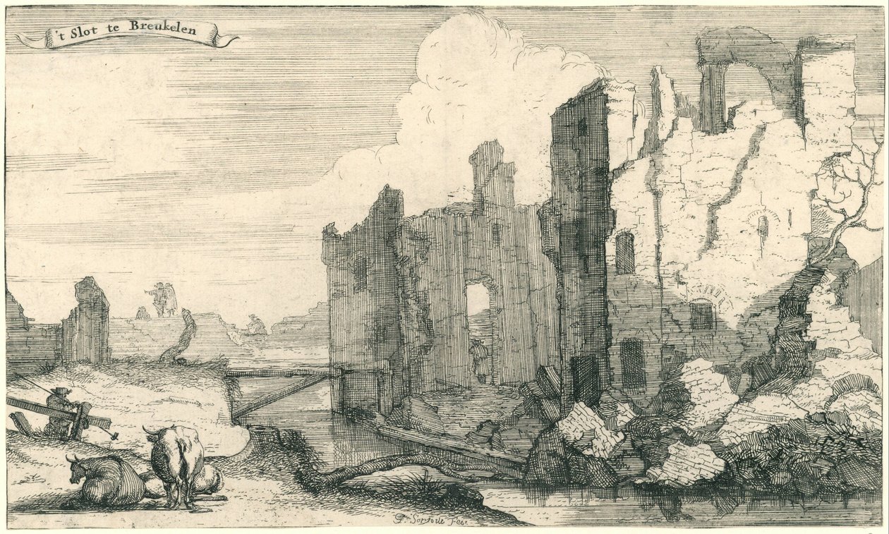 قلعة بروكيلين التي دمرها الفرنسيون عام 1672 فتحة في Breukelen (العنوان على الكائن) سلسلة من ثلاث عشرة صورة للقرى والقلاع في مقاطعة أوتريخت التي دمرها الفرنسيون عام 1672 (عنوان السلسلة) بواسطة إسحاق سورياس