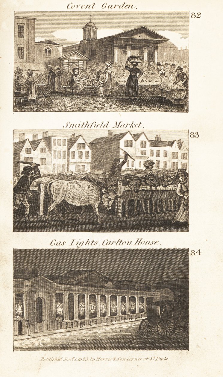 Trades in Regency England: Covent Garden, Smithfield Market and gaslights on Carlton House بواسطة إسحاق تايلور