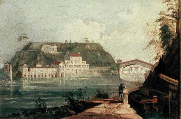 محطات مياه فيرمونت ، بعد نقش من قبل دبليو إتش بارتليت عام 1835 (زيت على قماش) بواسطة إسحاق ويليامز
