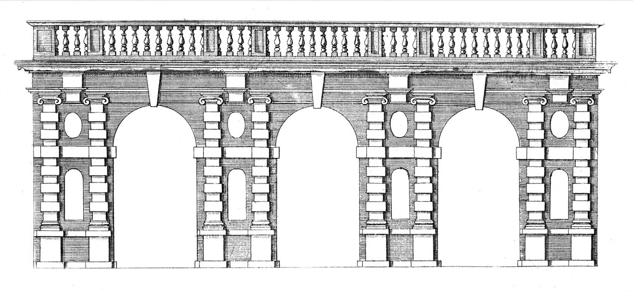 تصميم لممر مع قمة الدرابزين من حدائق ويلتون ، ج .1645 بواسطة إسحاق دي كوز