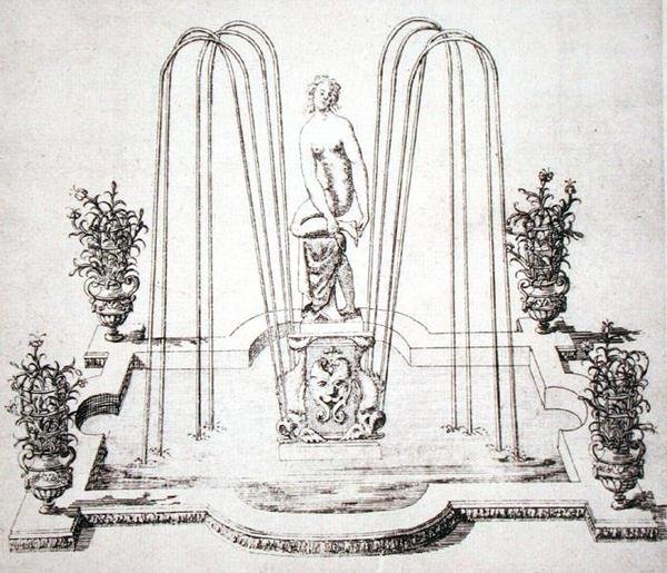 تصميم نافورة من "حدائق ويلتون" ، حوالي عام 1645 (نقش) بواسطة إسحاق دي كوز