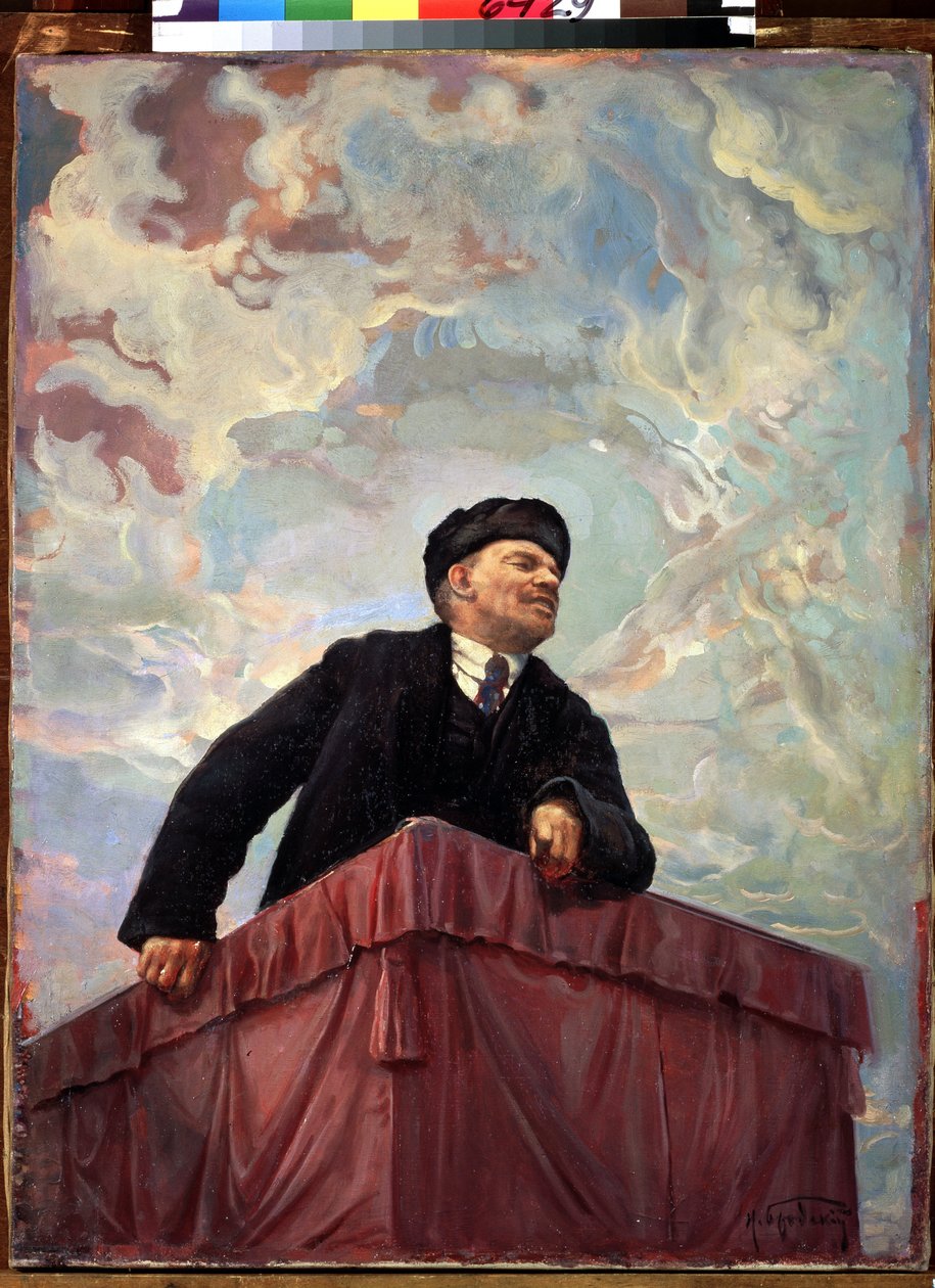 صورة لفلاديمير لينين (لينين) (1870-1924) ، سياسي وثوري روسي على المنصة. 1927. رسم إسحاق إزرائيلفيتش برودسكي (برودسكي) (1884-1939). سانت بطرسبرغ ، المتحف الروسي. بواسطة اسحق اسرائيل برودسكي