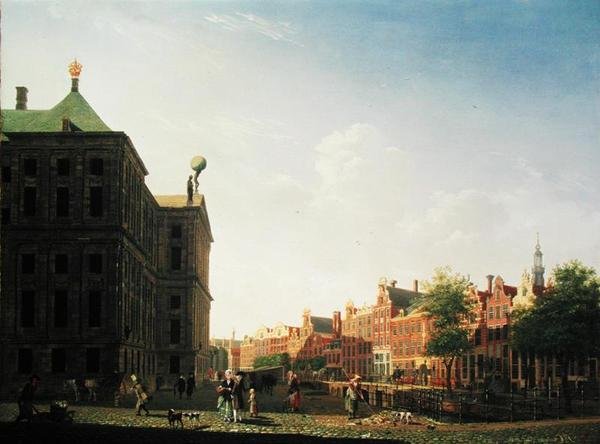 منظر على طول Nieuwezijds Voorburgwal في أمستردام يظهر الجزء الخلفي من القصر الملكي ، 1782 بواسطة إسحاق ووتر