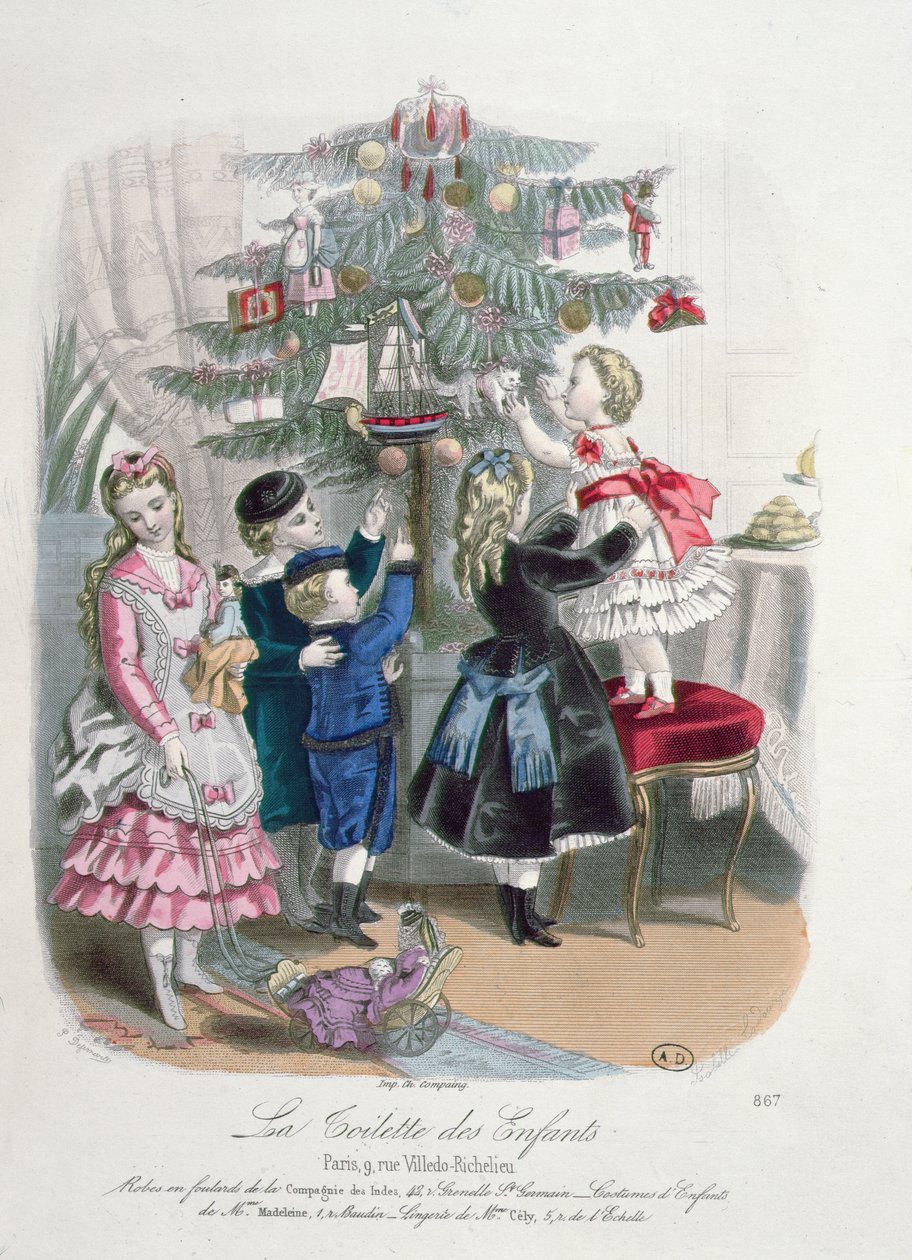 تزيين شجرة عيد الميلاد ، إعلان عن La Toilette des Enfants ، نقشها P. Derfermeville ، 1872 بواسطة إيزابيل كودوز
