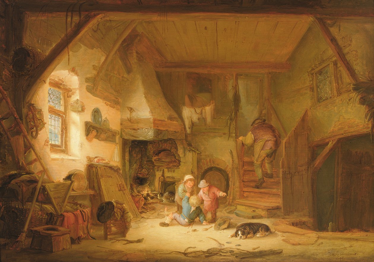 أطفال يلعبون بنيران الكوخ ، 1641 بواسطة Isack van Ostade