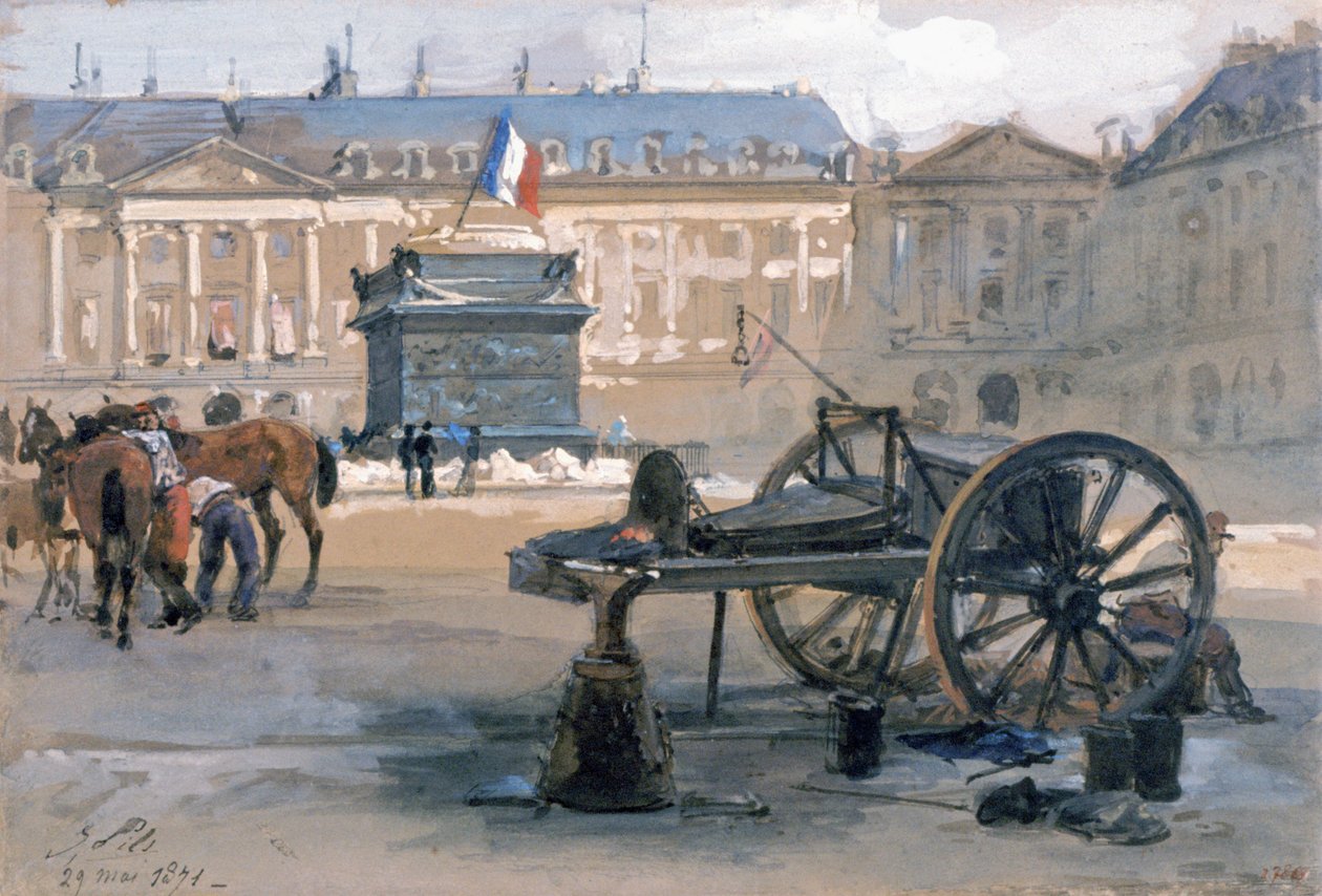 سقوط عمود فاندوم ، 29 مايو 1871 (ألوان مائية على ورق) بواسطة إيزيدور بيلز