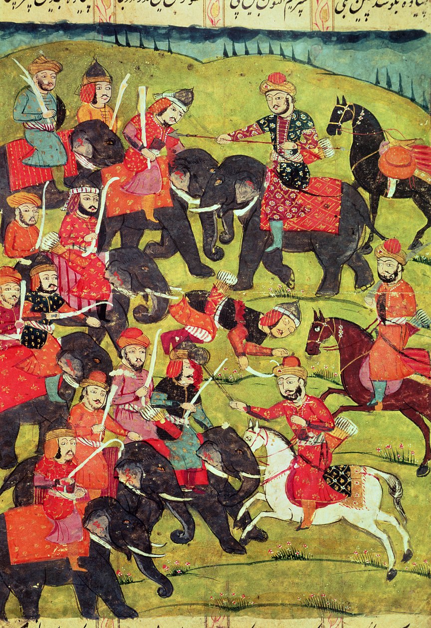 مشهد معركة ، من "كتاب الملوك" لشاهنامة أبو القاسم مانور فردوسي (c.934-c.1020) بواسطة مدرسة إسلامية
