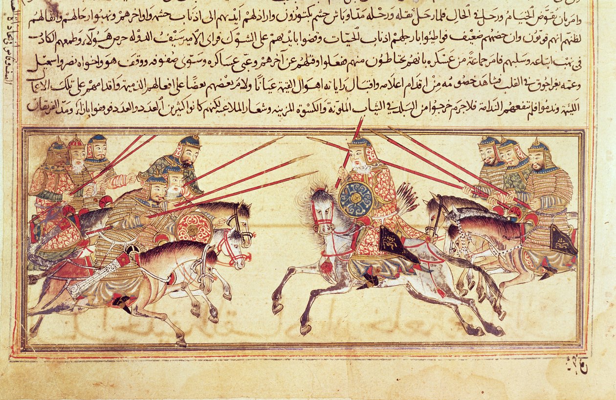 معركة بين القبائل المنغولية ، ربما من "جامع الطوارخ" في رشيد الدين ، ج 1307 (الرق) بواسطة مدرسة إسلامية