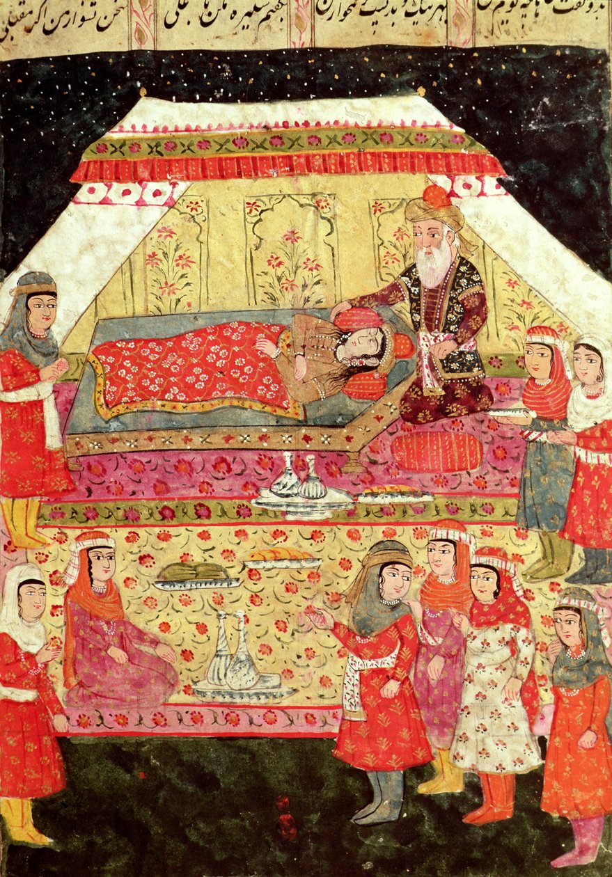 مشهد الحريم ، رسم توضيحي من "كتاب الملوك" لأبي القاسم مانور فردوسي (c.934-c.1020) بواسطة مدرسة إسلامية