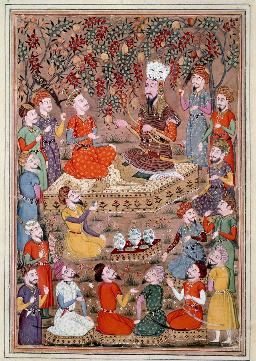 الفن الإسلامي: "" رستم يطلب من كي خسرو نعمة جورجين "" منمنمة فارسية من مخطوطة قصيدة ملحمية "شاه نامه" (شاه ناما ، شاهنامه) (كتاب الملوك) للفردوسي (الفردوسي ، أو الفردوسي ، أو الفردوسي ، حوالي 940 - حوالي 1020) (مللي ثانية 607) بواسطة مدرسة إسلامية