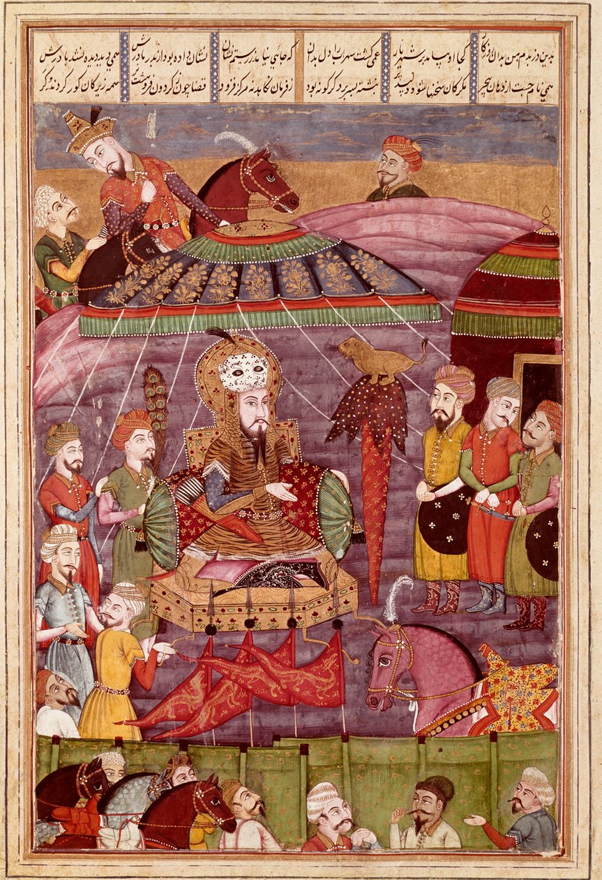 الفن الإسلامي: "" سهراب ينظر إلى الخيمة الحمراء لرستام ، والده "" منمنمة فارسية من مخطوطة قصيدة ملحمية "شاه نامه" (شاه ناما ، شاهنامه) (كتاب الملوك) للفردوسي (الفردوسي ، أو الفردوسي) ، أو الفردوسي ، حوالي 940 - حوالي 1020) (مللي ثانية 607) بواسطة مدرسة إسلامية