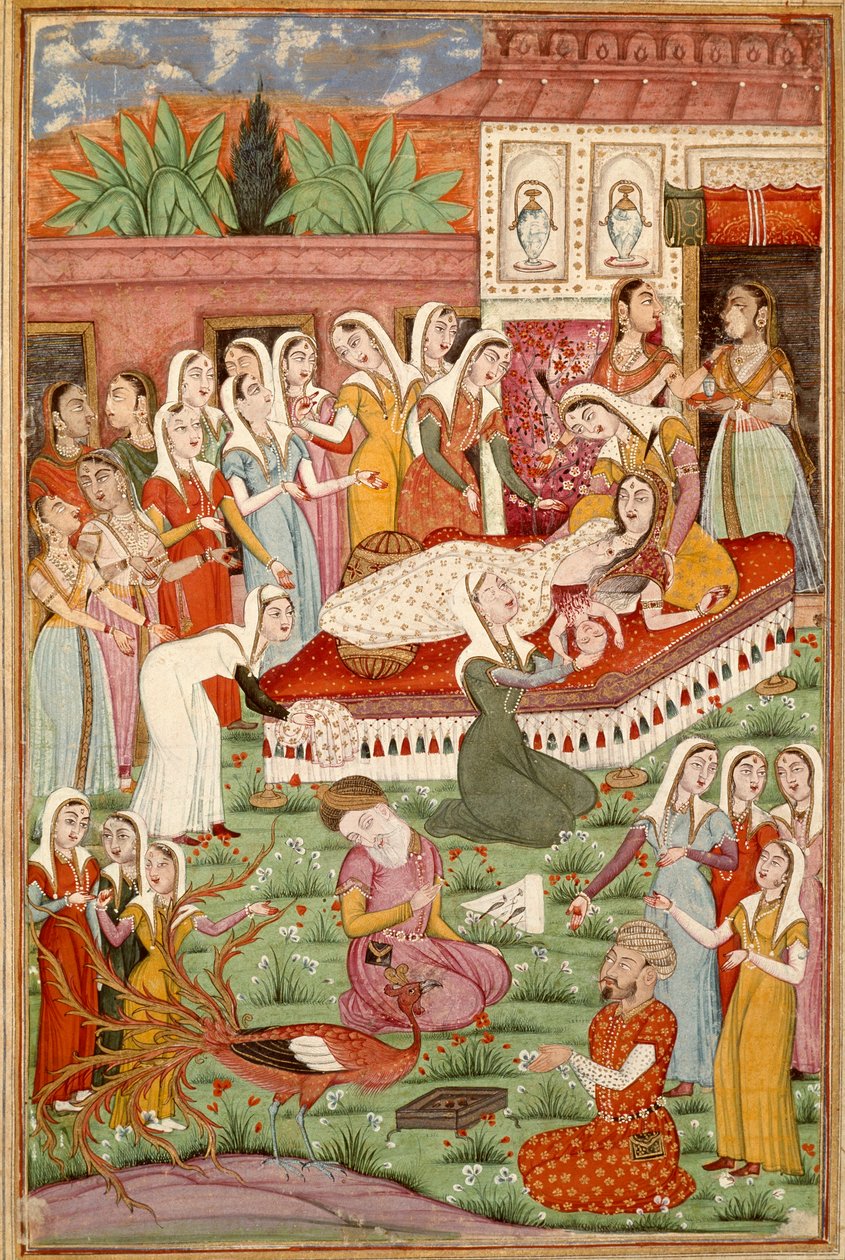 الفن الإسلامي: "" ولادة سيزاري للرستم "" "منمنمة فارسية من مخطوطة قصيدة ملحمية" شاه نامه "(شاه ناما ، شاهنامه) (كتاب الملوك) للفردوسي (الفردوسي ، أو الفردوسي ، أو الفردوسي ، حوالي 940 - حوالي 1020) (مللي ثانية 607) شانتيلي ، متحف سي بواسطة مدرسة إسلامية