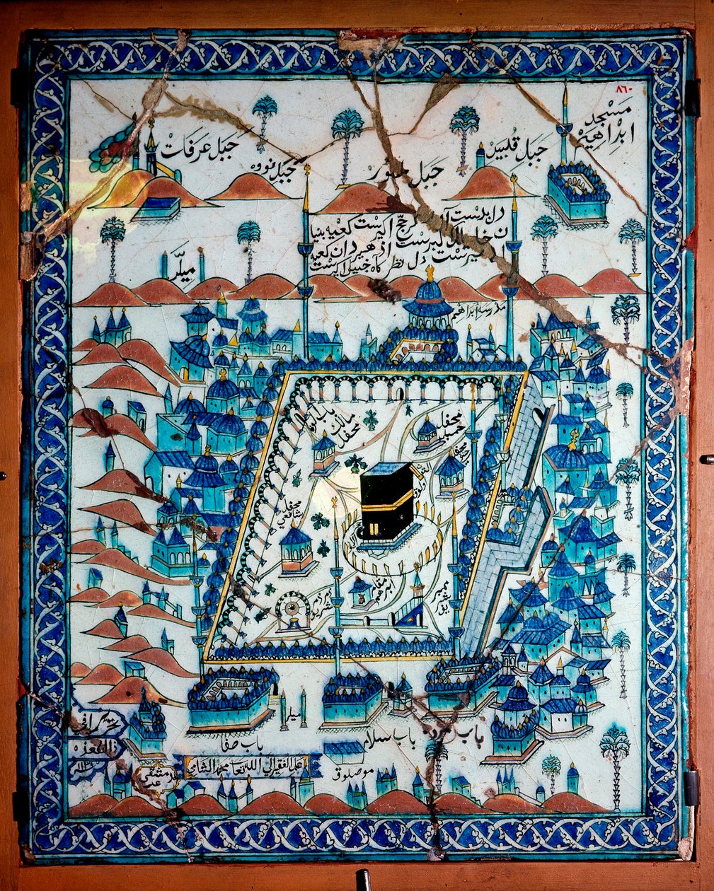 الفن الإسلامي: منظر لمبنى مكة والكعبة (الكعبة أو الكعبة) المكعب الموجود في وسط البعوضة الكبرى. بلاط سيراميك علامة محمد الشامي ديماشاي. 1727. القاهرة متحف الفن الإسلامي بواسطة مدرسة إسلامية