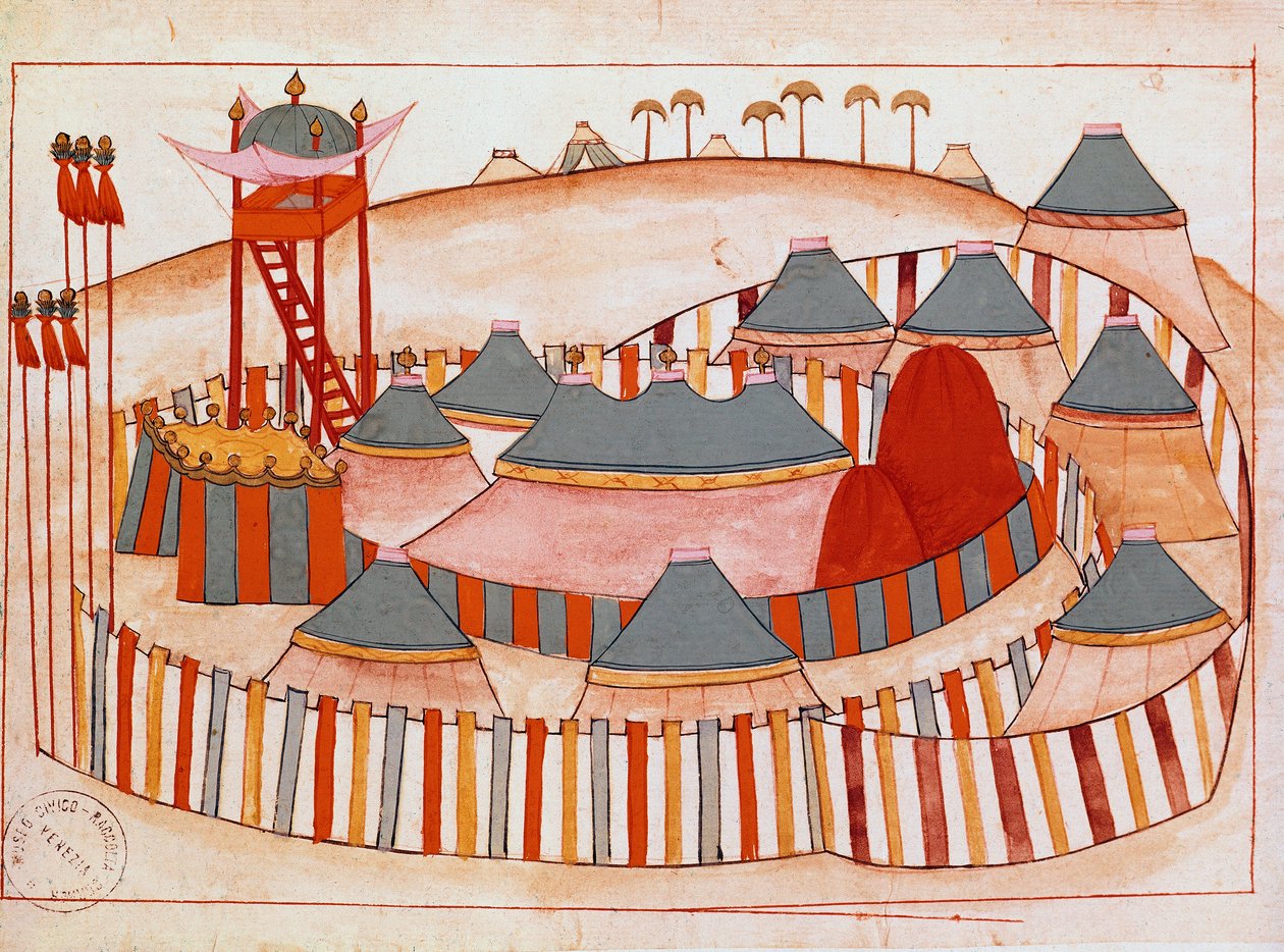 المعسكر العسكري للأتراك الغواش على ورق المدرسة الإسلامية (م 1671) القرن السادس عشر متحف البندقية كورير بواسطة مدرسة إسلامية