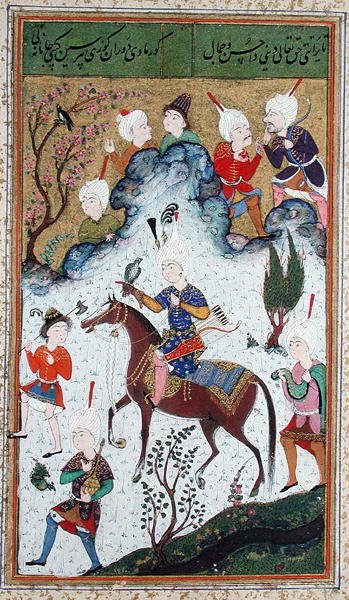 السيدة B-284 fol.50b الملوك هانت ، من ديوان حسين بيقارة ، حوالي 1540 بواسطة مدرسة إسلامية