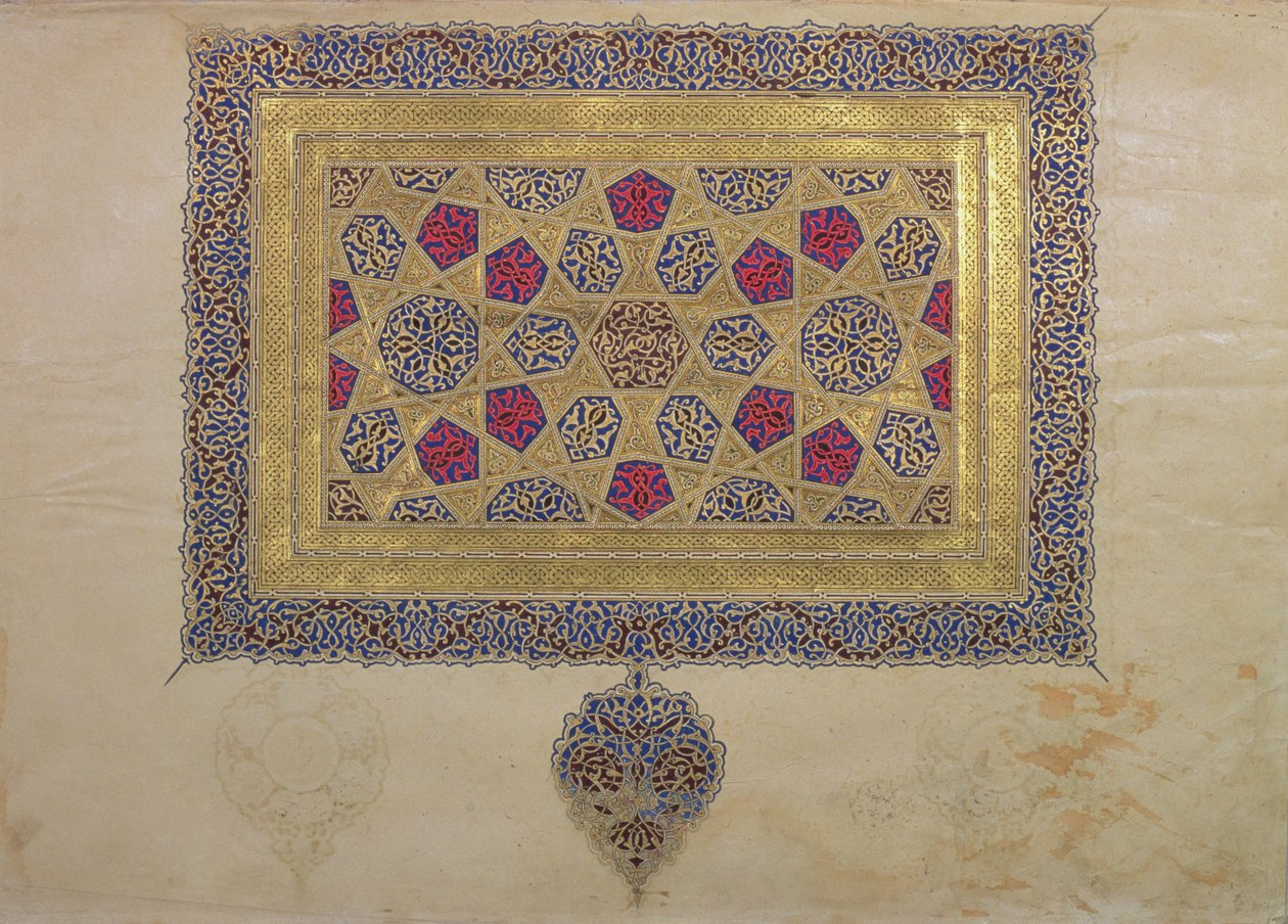 صفحة من مخطوطة قرآنية ، مضاءة بواسطة محمد بن أيباك ، فترة الخانيد ، أوائل القرن الرابع عشر بواسطة مدرسة إسلامية