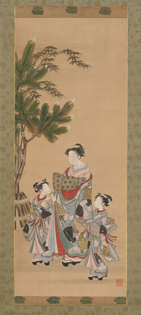 مومس ومرافقتان في يوم رأس السنة الجديدة ، كاليفورنيا. 1780s. بواسطة إيسودا كوريوساي