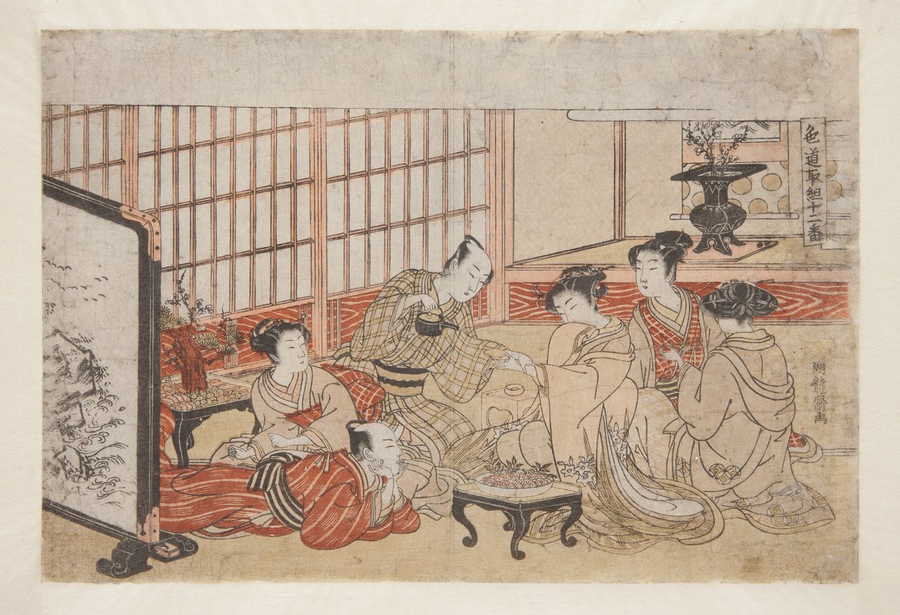 رقم 1 ، حفلة في Yoshiwara (طباعة خشبية ملونة) بواسطة إيسودا كوريوساي