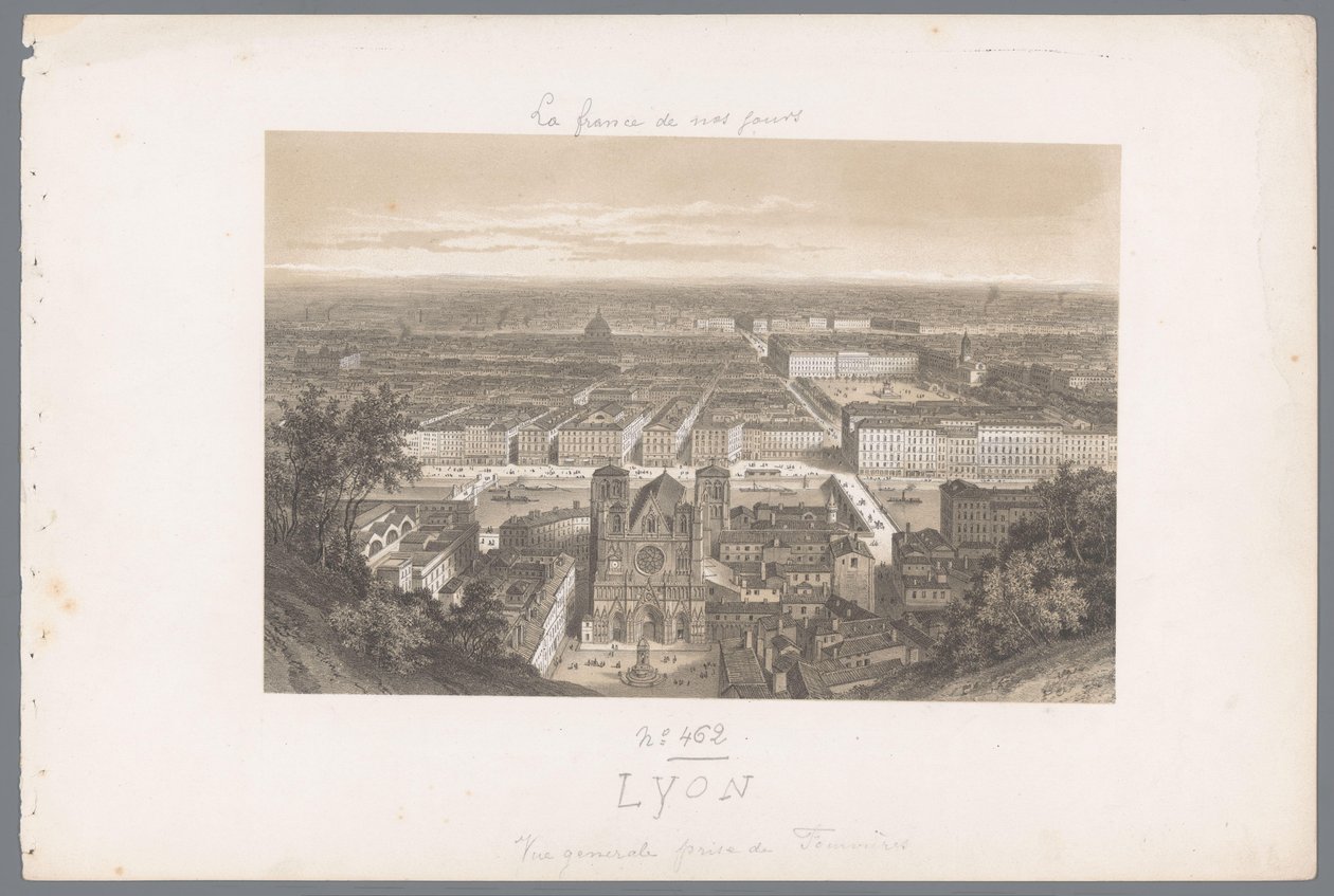 Zicht op Lyon en de kathedraal vanaf Fourvière ليونز. منظر عام مأخوذ من Fourvières Hedendaags Frankrijk (عنوان المسلسل) فرنسا في الوقت الحاضر (عنوان المسلسل) بواسطة ايزودور لوران ديروي