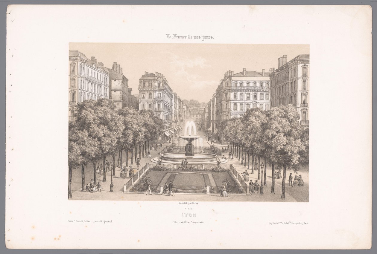 Zicht op de Place en de Rue Impériale te Lyon ليونز. امبريال سكوير وشارع (العنوان على الكائن) Hedendaags Frankrijk (عنوان المسلسل) فرنسا في الوقت الحاضر (عنوان المسلسل على الكائن) بواسطة ايزودور لوران ديروي