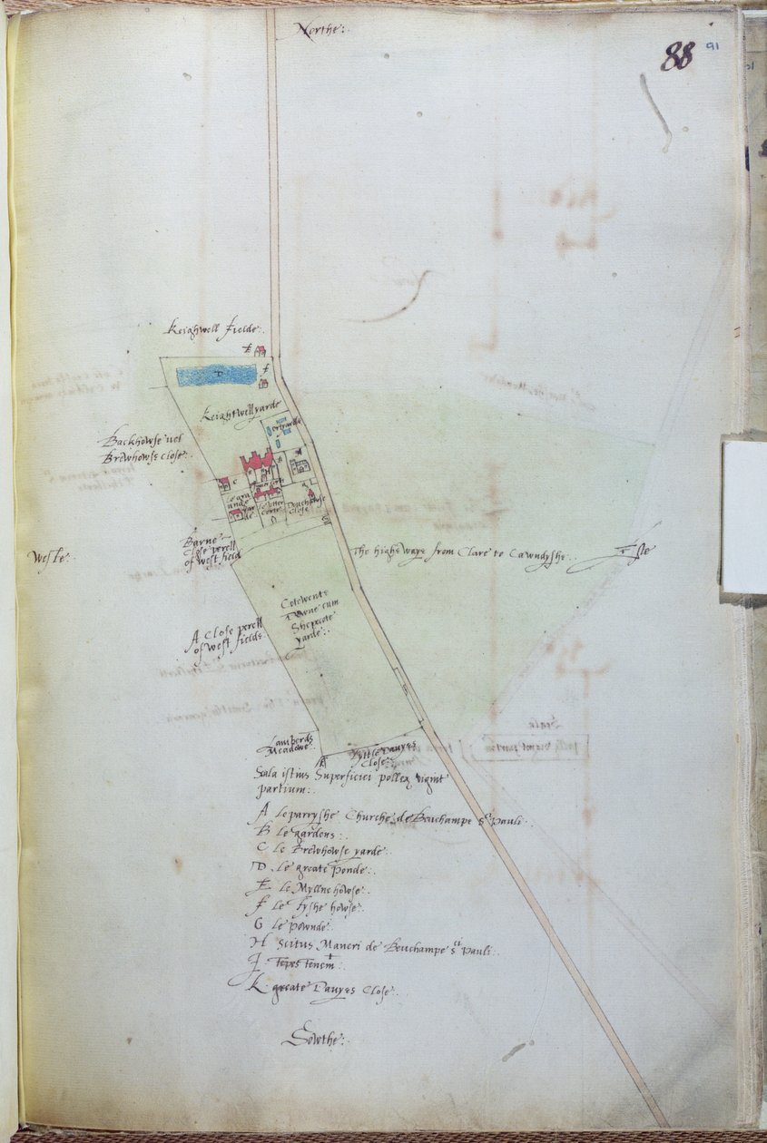 Ms 255171 fol.88 خريطة قرية بلشامب سانت بول ، 1576 قلم وحبر ومرحاض على ورق بواسطة إسرائيل أميس