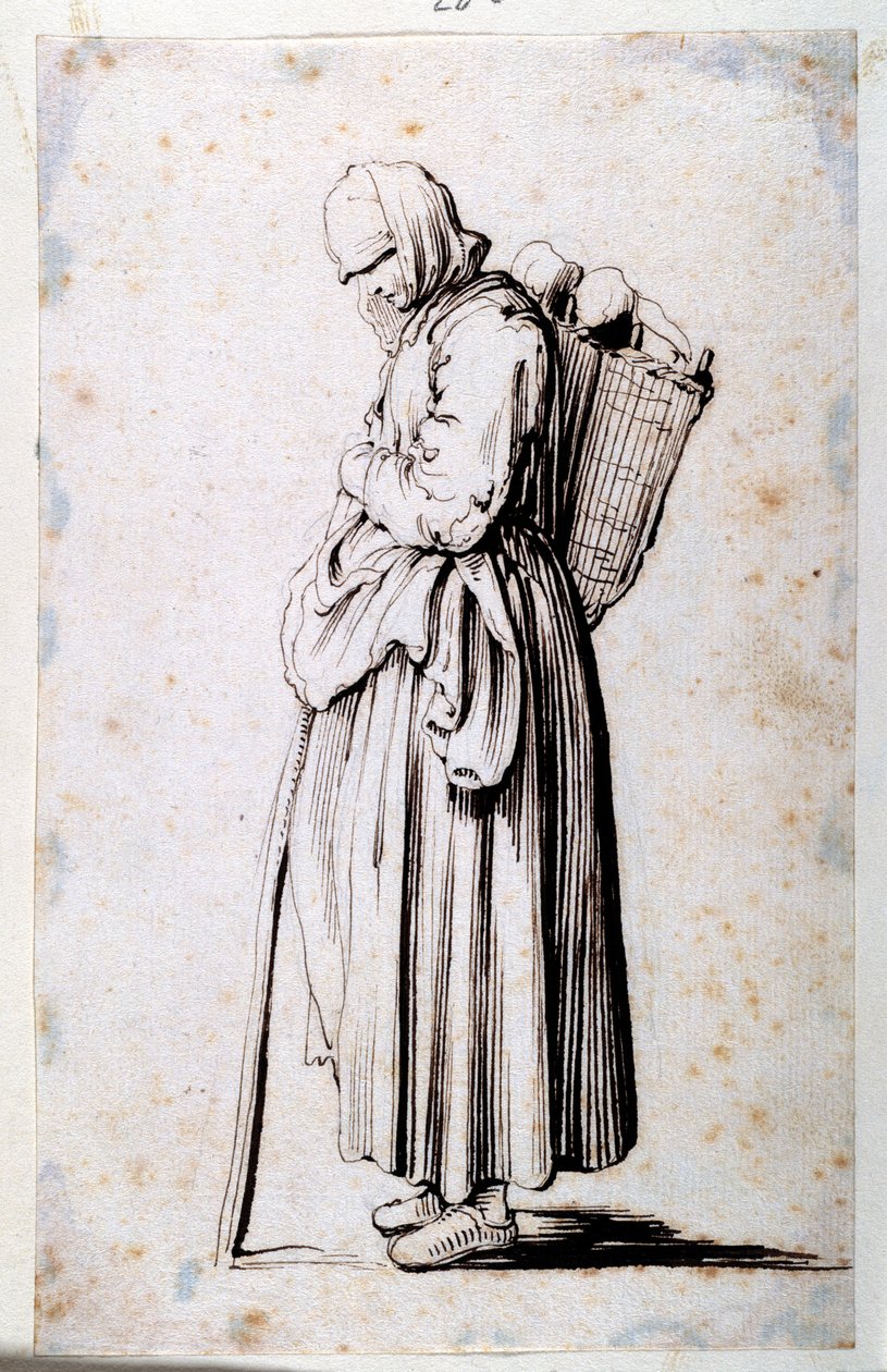Figure with Basket (pen & brown ink on paper) بواسطة جون كونستابل