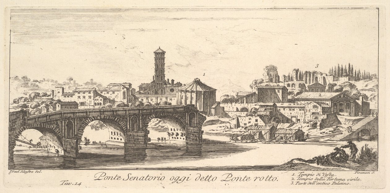 جسر سيناتوريال ، يسمى اليوم بونتي روتو (الجسر المكسور) ، حوالي عام 1748 (نقش) بواسطة إسرائيل سيلفستر